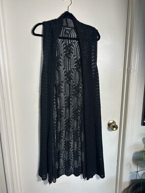 Lauren Michelle Black Open Crochet Vest